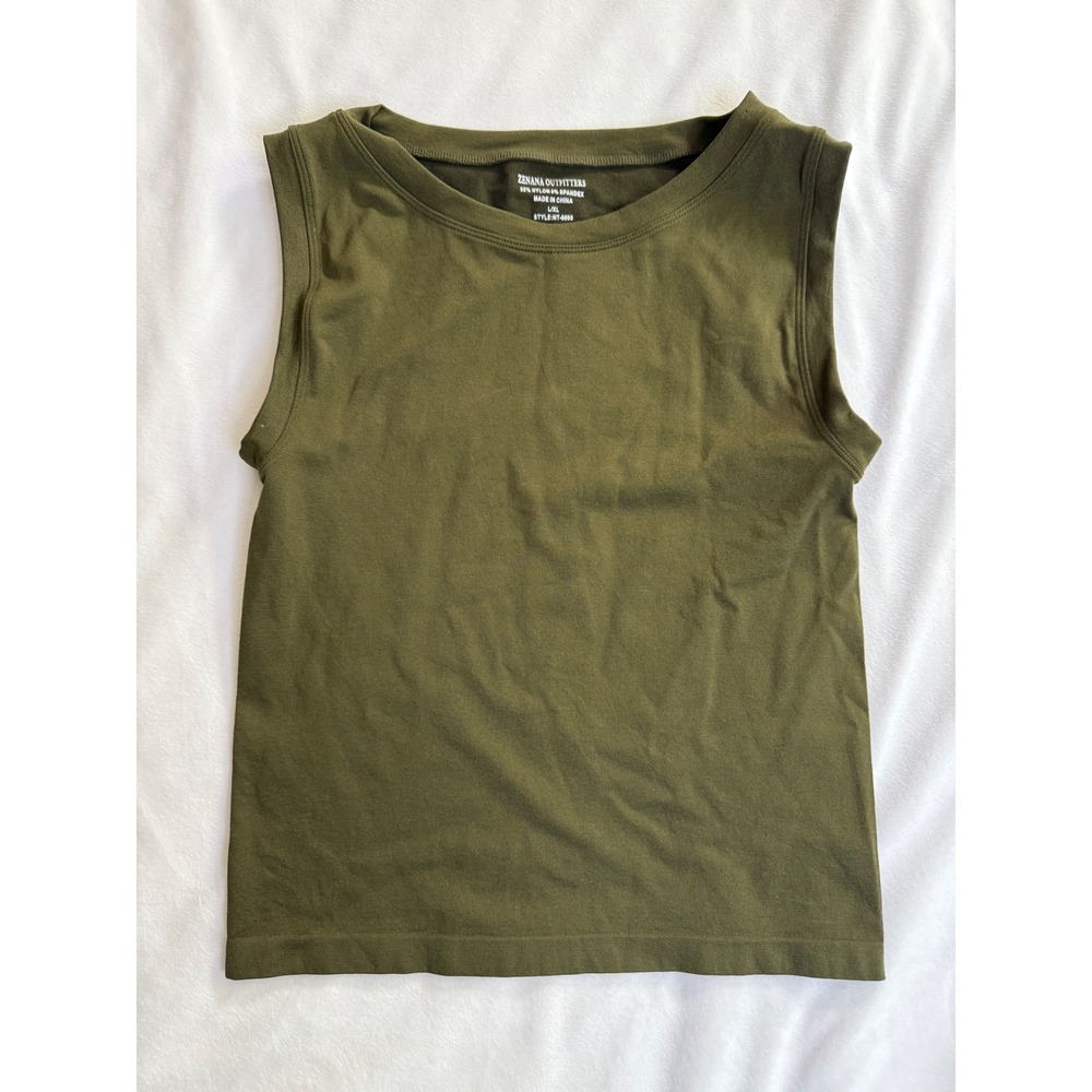 Zenana Outfitters Olive Green Seamless Muscle Tank Top NT-6695 L/XL